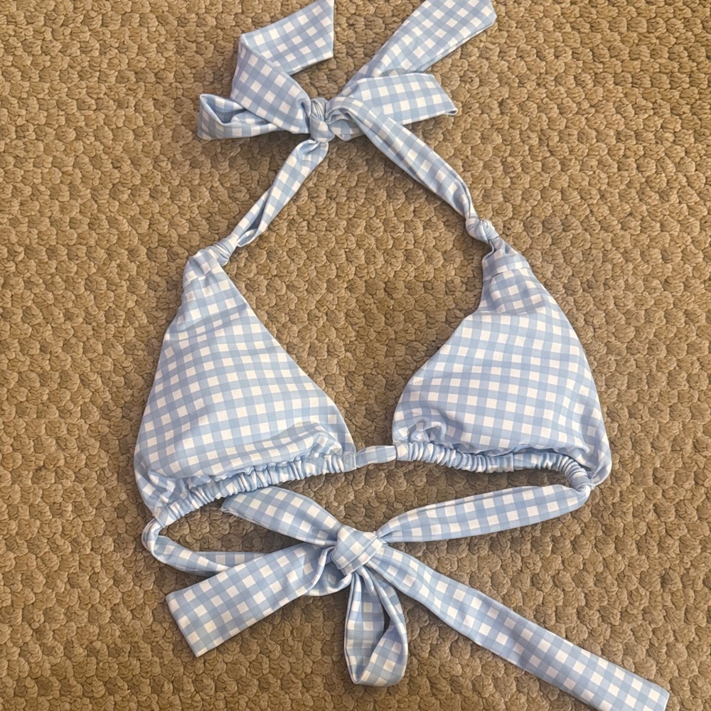Edikted Light Blue Gingham Triangle Bikini Top